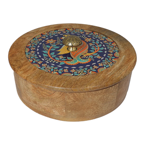 Boîte à chapati ronde en bois avec bouton en laiton, design artisanal, casserole en bois pour chapati, vente en gros - Product Image 1