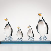 Figurine artisanale en verre Art Déco Famille de pingouins – Décoration de luxe pour la maison, cadeau, objet de décoration pour salon, mariage, anniversaire, Saint-Valentin