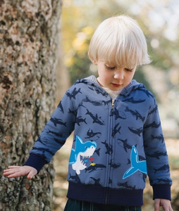 Sudadera con capucha y cremallera con estampado de tiburón para niños, chaqueta de punto azul informal unisex, ropa de otoño, sudaderas con capucha para niños - Product Image 3