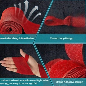 Bandages de boxe rouges élastiques auto-adhésifs pour le soutien du poignet et la protection pendant l'entraînement - Product Image 6
