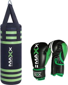 Ensemble de sacs de frappe et gants de boxe de marque d'usine, emballage personnalisé, noir et vert, en cuir véritable, robuste, 25 kg, durable pour adulte - Product Image 1