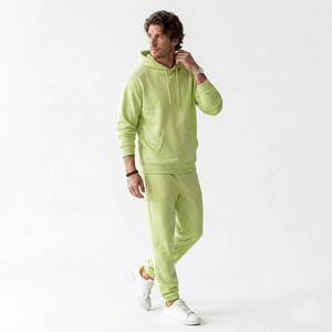 Conjunto Deportivo Unisex con Capucha Verde Claro, Manga Larga, Color Sólido, Pantalones Deportivos Casuales, Transpirables, de Algodón, para Primavera - Product Image 3