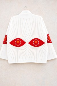Chaqueta de Terciopelo Hecha a Mano para Mujer, con Ojo Turco Bordado, Estilo Boho, que Simboliza Protección y Positividad, Abrigo Artístico de Moda Destacada - Product Image 3