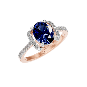 Bijoux fins Halo uniques pour femmes 14K/18K or rose blanc massif classique coupe ovale saphir bleu naturel bagues en pierres précieuses pour - Product Image 1