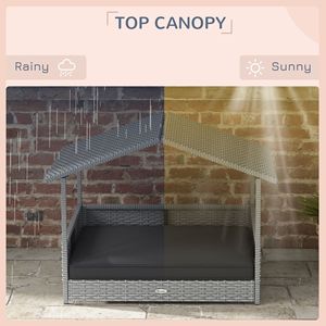 Cuccia per Cani da Esterno in Vimini con Tettoia Impermeabile e Cuscino, Letto Rialzato per Cani Piccoli e Medi, Arredamento per Animali in Rattan - Product Image 5