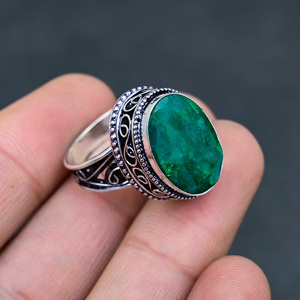 Gorgeous Hot Selling Faceted Green <b>Emerald</b> <b>Ring</b> Handmade 925 Sterling <b>Silver</b> Plated Pear Luxury Premium Grade Vintage Jewelry - Product Image 1
