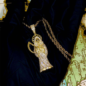 Pendentif Grim Reaper Iced Out en Moissanite et Diamant, Argent 925 Plaqué Or, Collier Hip Hop - Product Image 1