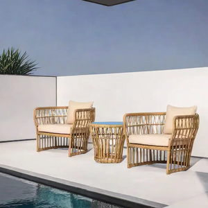 Rattan Garden Furniture Set <b>Outdoor</b> Bistro Chair and <b>Table</b> Tropical Style Weather Resistant Natural Rattan Patio Set - Product Image 4