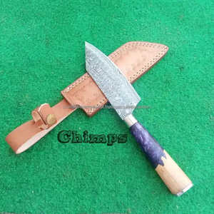 Couteau de Chef Petit Hachoir en Acier Damas Écologique avec Manche en Résine Violette et Bois d'Olivier – Vente Flash - Product Image 5
