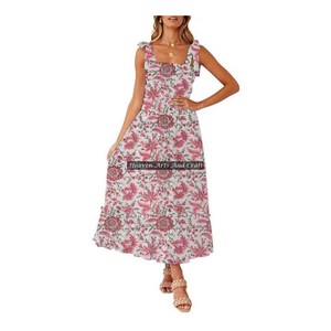 Robe de plage bohème ethnique indienne vintage en coton sans manches, robe de soirée élégante à fleurs pour femmes, robe sans manches - Product Image 5