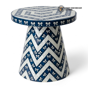 Designer Dark Blue Bone Inlay Accent Table for Living Room Modern Dark Blue Bone Inlay End Table – Artisan Crafted Furniture - Product Image 6