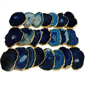 Handmade Gemstone Blue Agate Coasters With Golden Plating Wholesale For Gift Buy Online From Amayra Crystals Exports India - Product Image 4