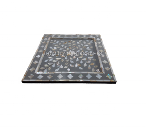 Plateau en résine avec incrustation de nacre indienne au design unique moderne, finition naturelle, artisanat de qualité, décoration d'intérieur, utilisation dans les hôtels et les restaurants - Product Image 2