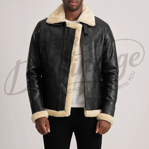 Manteau long en cuir véritable noir pour homme, chaud pour l'hiver, doublé de peau de mouton, manteau de luxe avec col en fourrure - Product Image 6