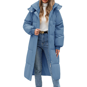 Women's Long Puffer <b>Coat</b> Solid Color Stand Collar Zipper Closure Full Sleeve Winter Warm Outerwear Thick Polyester Waterproof - Product Image 5