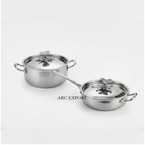 Latest Pattern Arrival Stainless Steel Silver Shiny Polished Hand Hammered Butterflies Designer Top Lid Ruffoni Casserole & <b>Pans</b> - Product Image 1