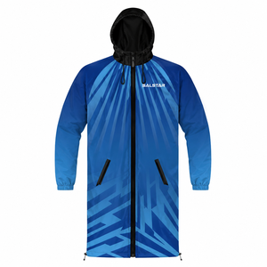New <b>Waterproof</b> Hooded Polyester Swim Parka Adult Unisex Fleece Lined Winter Pool Deck <b>Jacket</b> Wave Print Zipper Closure <b>Long</b> High - Product Image 1