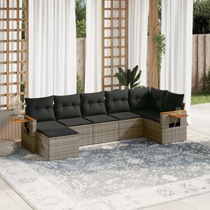 Grey Garden <b>Sofa</b> Set With Cushioned Seats Outdoor Furniture Contemporary Design Rattan <b>Material</b> Waterproof Cushions - Product Image 1