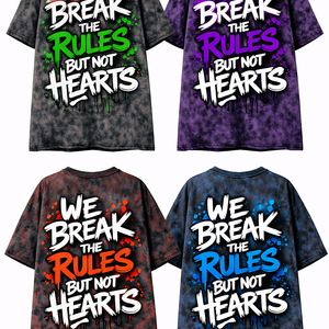 Camiseta personalizada Break Rules con cuello redondo, de algodón, lavado ácido, estilo oversize con hombros caídos, transpirable y de secado rápido. - Product Image 2