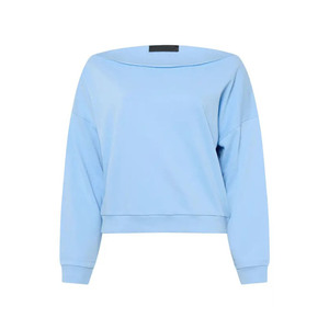 เสื้อสเวตเชิ้ตครอปโอเวอร์ไซส์สีฟ้าอ่อนสำหรับผู้หญิง ทรงหลวม ไหล่ตก คอกลม แขนยาว ผ้าถักนิตติ้ง ผ้าฝ้าย ใส่ได้ในฤดูใบไม้ร่วง - Product Image 1
