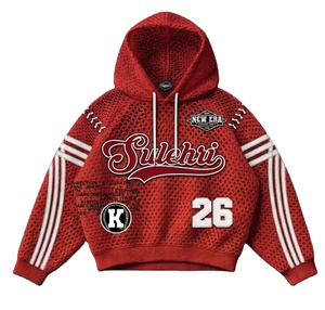 Sweat à capuche en maille style baseball vintage, bandes contrastées, patchs brodés personnalisés, 2026, tout personnalisable selon vos besoins - Product Image 6