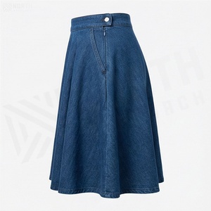 Women Denim A-Line Skirt Knee-Length Pleated Solid Color Casual Style Regular Waistline All Seasons Wear - Product Image 3