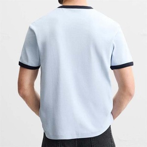 เสื้อยืดคอกลมแขนสั้นผู้ชาย สีพื้น ทรงปกติ สไตล์ลำลอง ผ้าเจอร์ซีย์คอตตอน 100% แต่งขอบตัดสี - Product Image 2