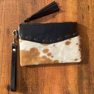 Western minimaliste en cuir de vachette luxe fermeture éclair bracelet gland pochette pour femmes en cuir véritable concepteur Portable portefeuille sac à main - Product Image 2