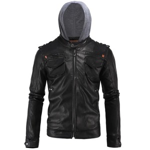 Veste en cuir de motard style Brando pour homme avec capuche - Product Image 2