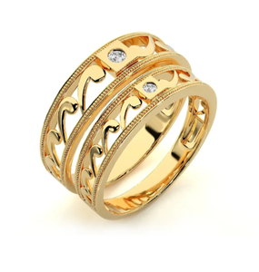 925 Sterling <b>Silver</b> Gold Plated Zircon Bezel Setting Eternity <b>Band</b> Wave Pattern Couple <b>Rings</b> - Product Image 1