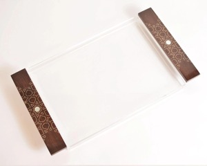 Bandeja de servir de madera de acacia con incrustaciones de nácar, estilo árabe, regalo para Ramadán y Eid, contenedor de acrílico, tamaño personalizable - Product Image 3