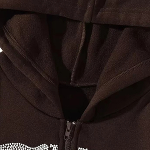 Men's Oversized Hooded Sweatshirt Black Rhinestone <b>Skeleton</b> Print Zip-Up Gothic Style Regular Sleeve Fleece Autumn Wear - Product Image 5