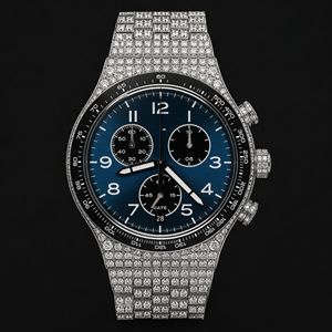 Reloj Cronógrafo con Esfera Azul y Diamantes, Reloj de Lujo para Hombre con Brazalete Plateado, Accesorio de Joyería de Moda Premium, Regalo - Product Image 1
