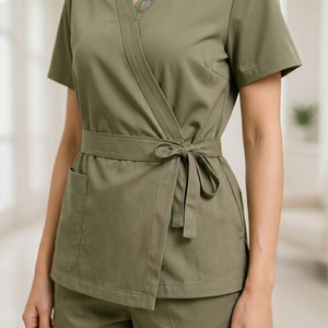 Ensemble de blouses médicales d'hôpital tissées unisexe col en V doux respirant anti-boulochage détection des étrangers en polyester viscose élasthanne uniforme - Product Image 4