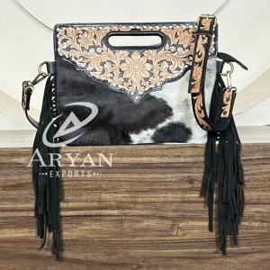 New 2026 Western Cowhide Fringe Crossbody <b>Bag</b> Tooled Leather Handle Handbag Purses Cowgirl Tote <b>Boho</b> Shoulder <b>Bags</b> for Women's - Product Image 1