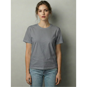 เสื้อยืดผ้าฝ้ายสไตล์โบโฮสำหรับผู้หญิง สีเทา คอกลม ระบายอากาศได้ดี เนื้อผ้านุ่ม สวมใส่สบาย เหมาะสำหรับใส่ในชีวิตประจำวัน ลำลอง ใส่ได้ทุกวัน ใส่ได้ในฤดูร้อน - Product Image 1