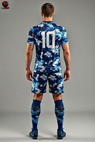 Uniforme de fútbol de manga corta con camuflaje azul, conjunto de jersey para entrenamiento de fútbol, ropa deportiva con estampado personalizado, uniforme de voleibol