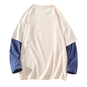 เสื้อยืดโอเวอร์ไซส์ผู้ชาย คอโอ แขนตัดต่อสี ดีไซน์ลำลอง ผ้าฝ้าย ทรงพอดีตัว แขนสองชั้น เสื้อยืดผู้ชาย - Product Image 3
