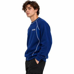 Sudaderas Unisex Personalizadas de Cuello Redondo en Azul Rey con Detalles de Ribete en Contraste, Logotipo Bordado, Ropa Casual Urbana OEM, Fabricadas en EE. UU. - Product Image 2