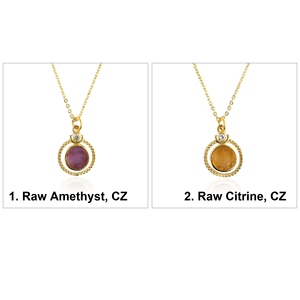 Women jewelry charm necklace natural raw amethyst citrine round pendant 18k gold plated daily wear fashion jewelry necklaces - Product Image 1
