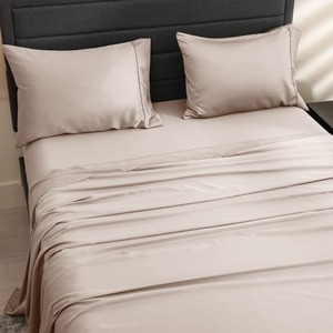 Drap de lit de luxe en bambou 300TC, uni, doux, respirant et rafraîchissant, pour chambre principale, chambre d'amis, hôtel, complexe hôtelier - Product Image 1