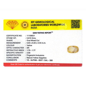 Natural Yellow Sapphire 3.05 Carat Oval Cut Loose Gemstone for Fine Jewelry - Product Image 4