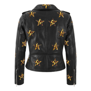 Chaqueta de Motociclista BRANDO Star Personalizada 100% Cuero NAPA Genuino para Mujer, Chaqueta de Moto con Herrajes Premium, Cierres YKK, Parches de Estrellas - Product Image 3