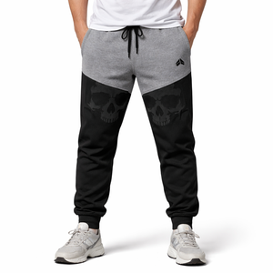 กางเกงวอร์มสองสีเกรย์กางเกงวิ่งลายกะโหลกผ้าฝ้ายผสมเข้ารูปกางเกงลำลองมีกระเป๋าหูรูด - Product Image 3