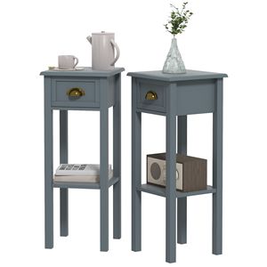 Set di 2 tavolini laterali a 2 livelli con cassetto e ripiano per soggiorno, corridoio, finitura grigia - Product Image 1