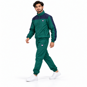 Men's Green Navy Color Block <b>Tracksuit</b> Jacket Pants Set Breathable Sportswear Full Sleeve Zipper Front Logo Design Autumn Wear - Product Image 3
