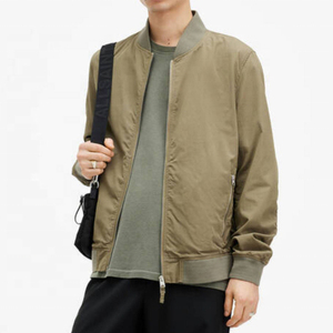 Wholesale Men's Olive Green Bomber Jacket Casual Zipper Closure Stand Collar Polyester <b>Canvas</b> Windproof Autumn Wear Breathable - Product Image 4