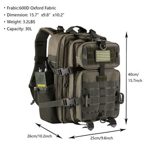 Sac à dos tactique de chasse 20 pouces en nylon imperméable avec cadre externe, fermeture éclair et sangles détachables unisexe - Product Image 2