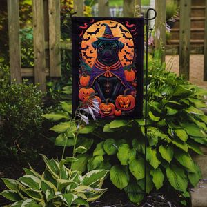 Bandera de jardín de Halloween Witchy Multicolor, pancarta decorativa de Pug negro para Patio, ilustraciones para camas de flores, tamaño de buzones para - Product Image 2