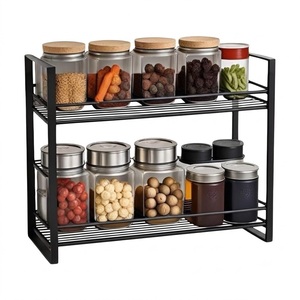 Organizador de especias de metal de 2 niveles para cocina, estante de almacenamiento de hierro para especias y frascos, despensa multiusos que ahorra espacio - Product Image 1